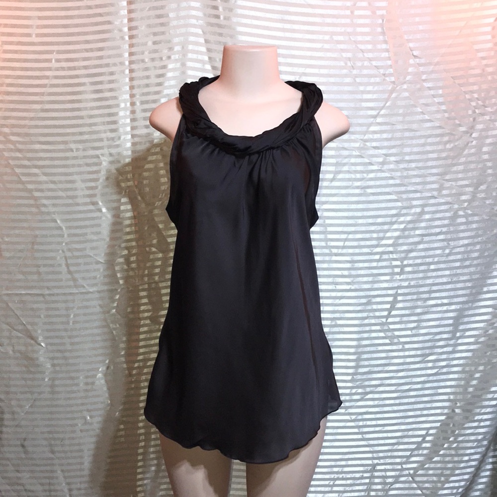 Signature by Larry Levine Black Satin Keyhole Sleeveless Blouse Top L